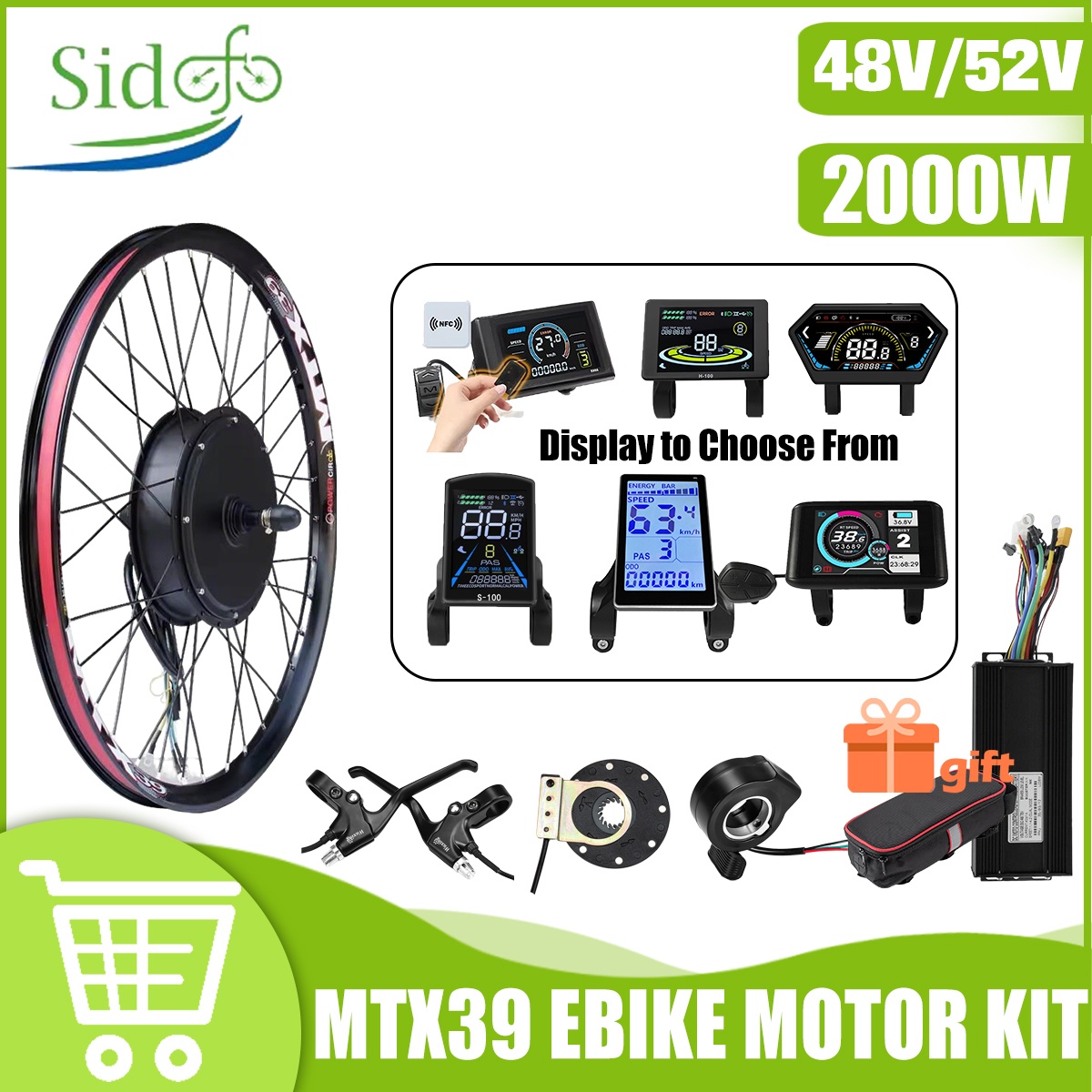 MTX39 48V/52V 2000W 前後ハブモーター ブ - Gearless Hub Motor Conversion Kit 2000W With Display のレビューと価格